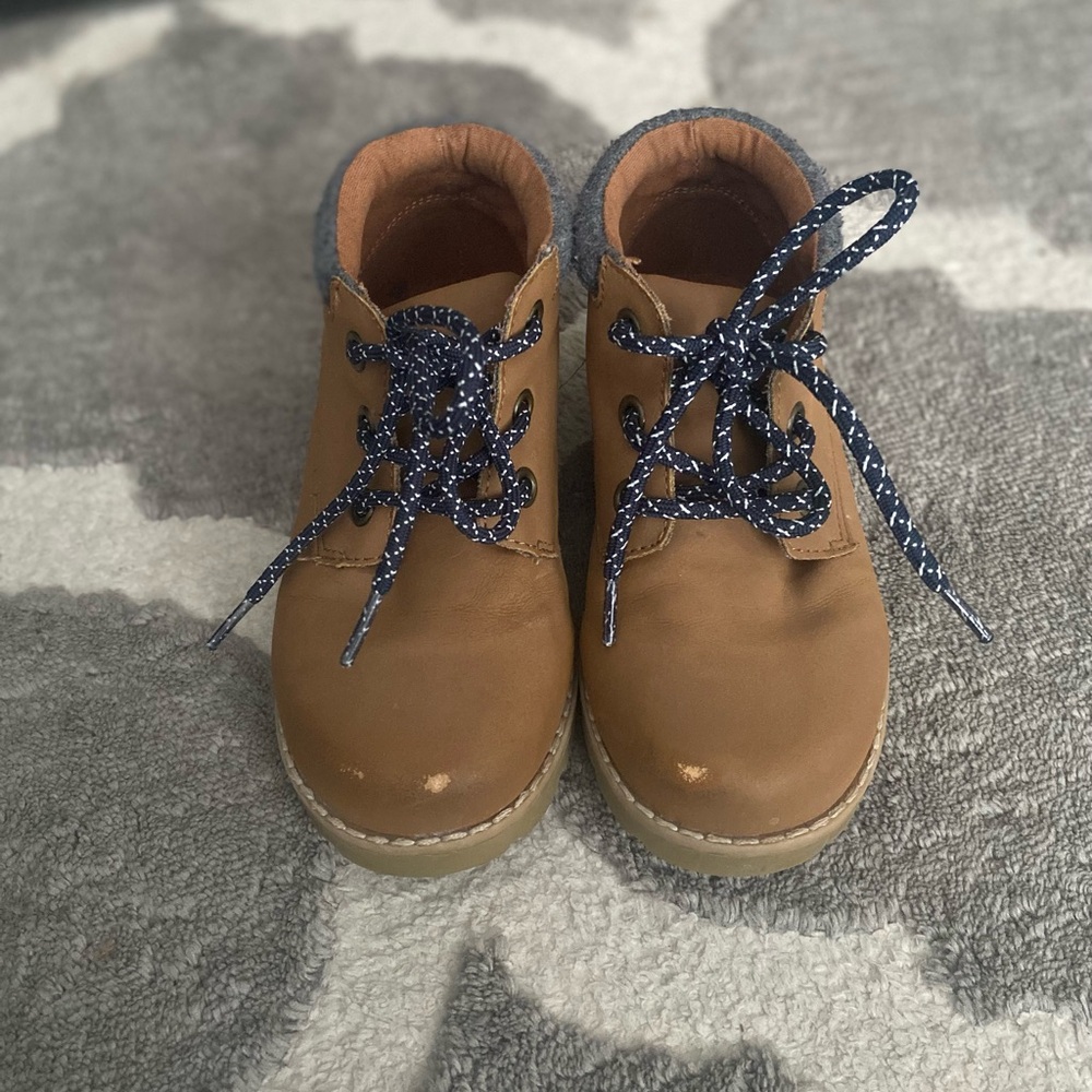 Brown Kids Shoes with Blue Laces